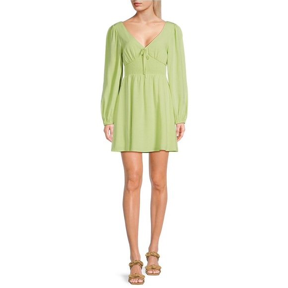 NEW Copper Key Smocked Waist Long Sleeve Green Dress Size L - Picture 2 of 14